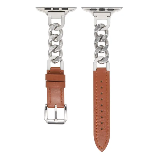Leather and chain Hello 3+ watch band